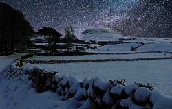 Slemish Mountain at Night in Snow